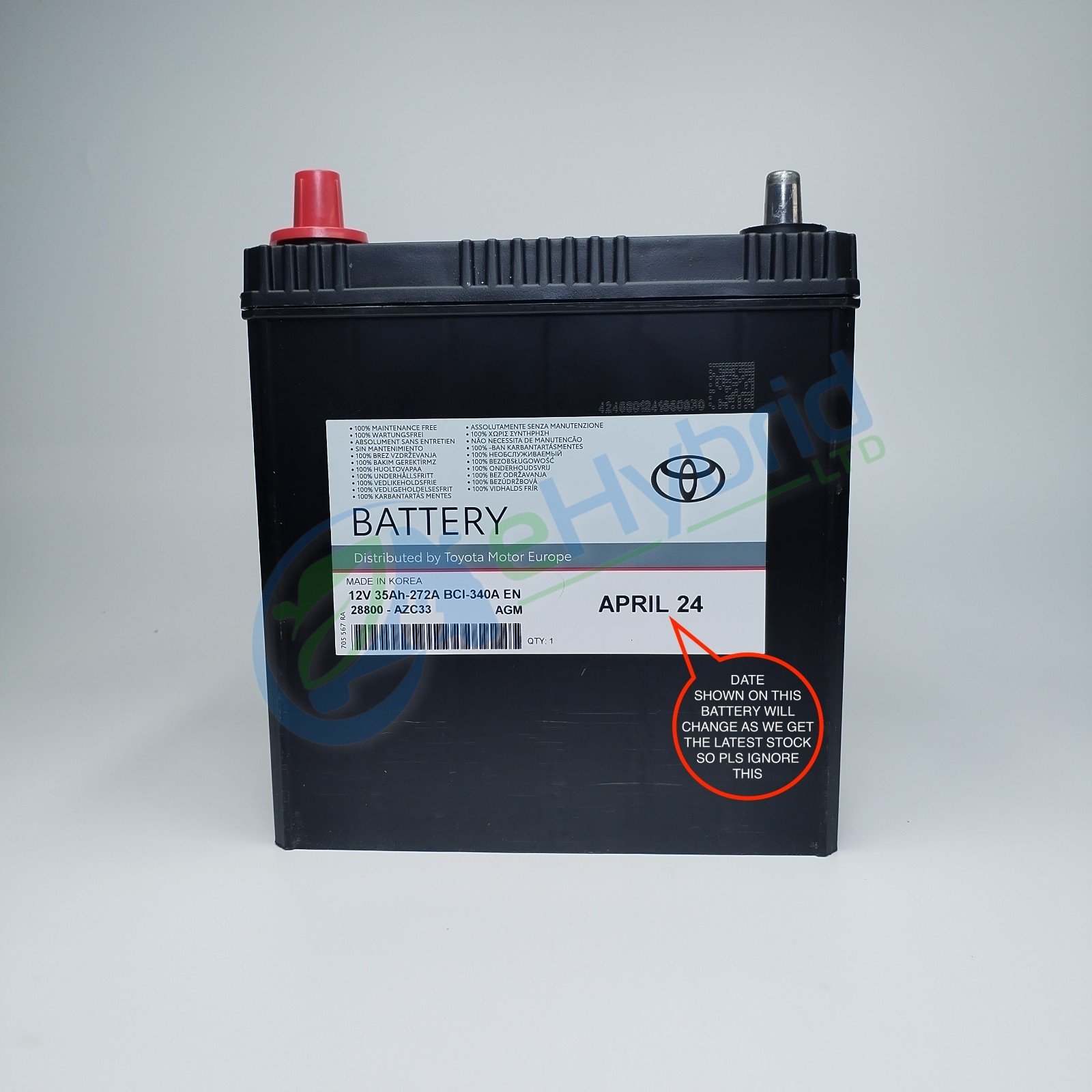 Genuine Toyota Auris 12V Battery 35AH Auxiliary 28800-AZC33 Battery S34B20R